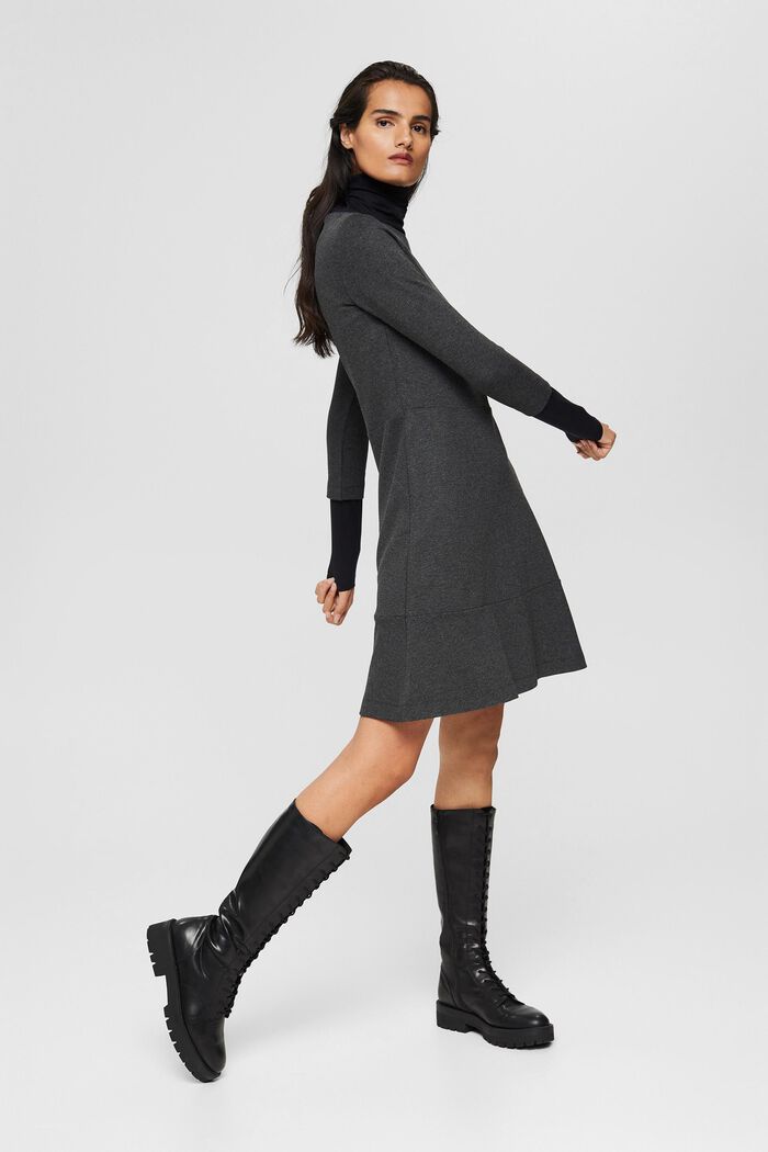 Knee-length knit dress with a flounce hem, ANTHRACITE, detail image number 7