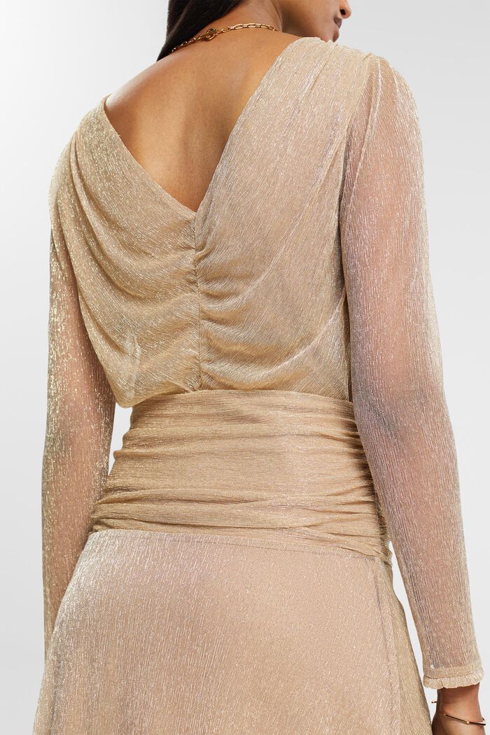 Glittering mesh dress with draped waist, DUSTY NUDE, detail image number 4