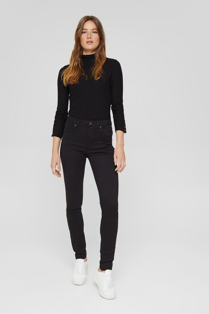 Shaping trousers with a high-rise waistband, organic cotton, BLACK, overview
