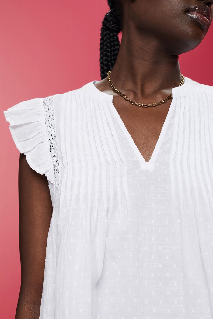 Swiss dot sleeveless blouse, 100% cotton, WHITE, detail image number 2