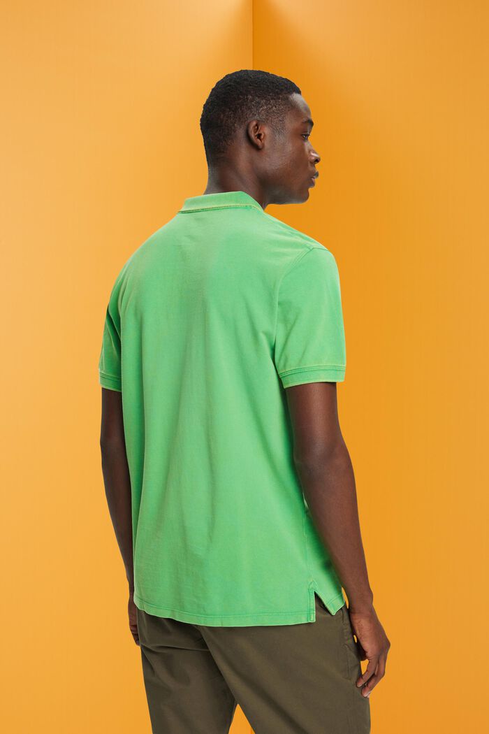 Stone-washed cotton pique polo shirt, GREEN, detail image number 3
