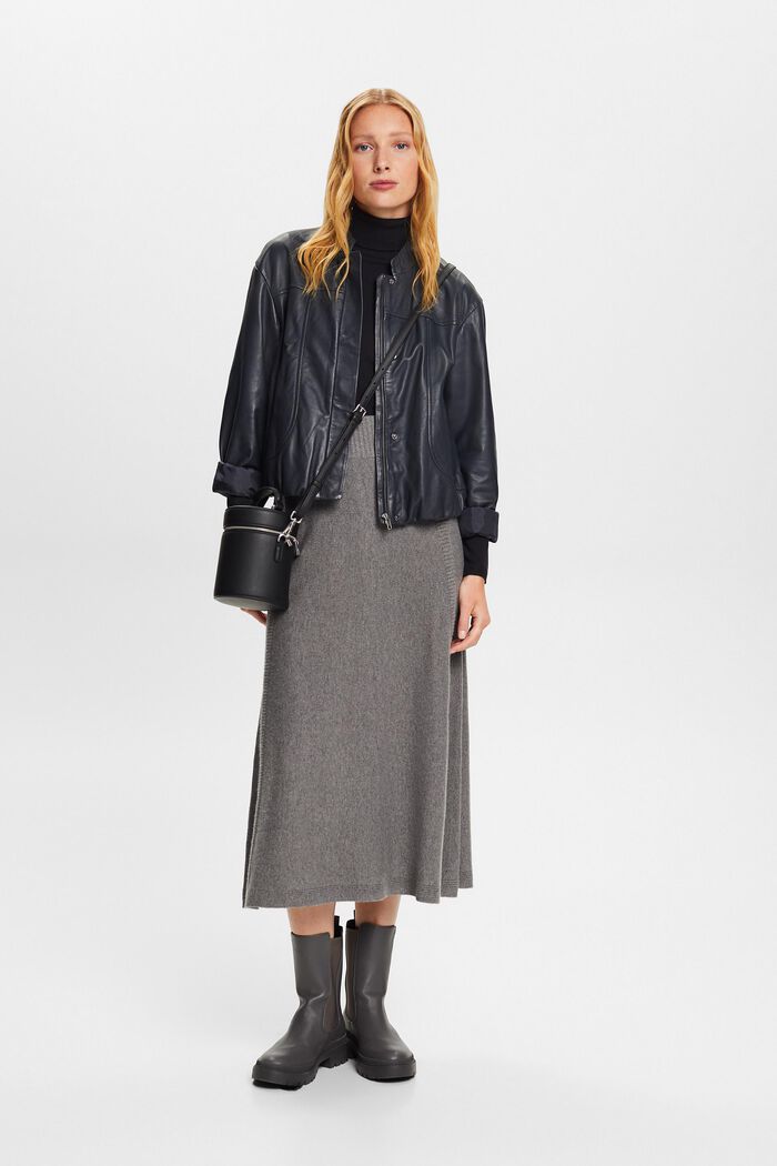 Knitted Wool-Blend Midi Skirt, BROWN GREY, detail image number 1