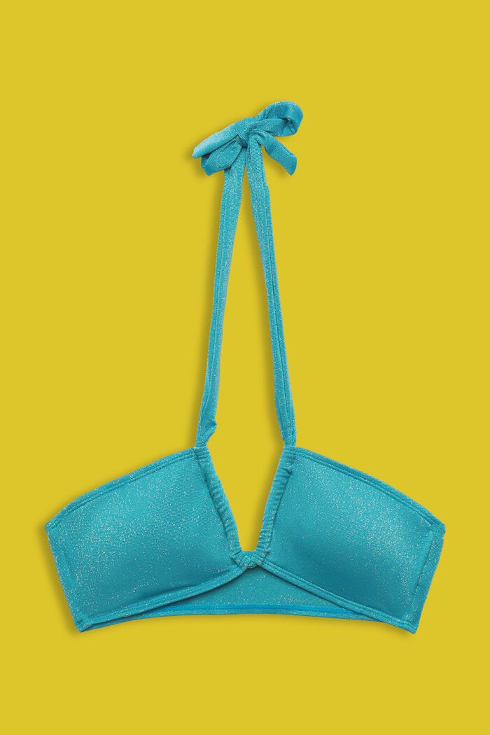 Bandeau bikini top with glitter, TEAL BLUE, detail image number 4