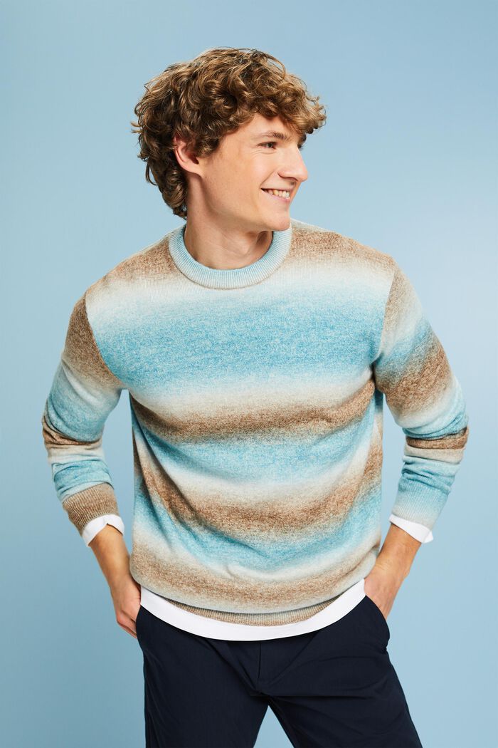 Gradient Stripe Crewneck Sweater, DARK TURQUOISE, detail image number 0