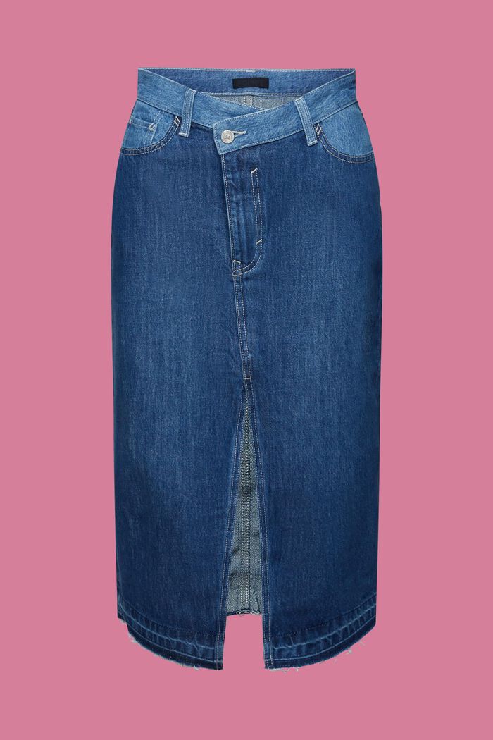 Midi skirt with an asymmetric waistband, BLUE LIGHT WASHED, detail image number 7