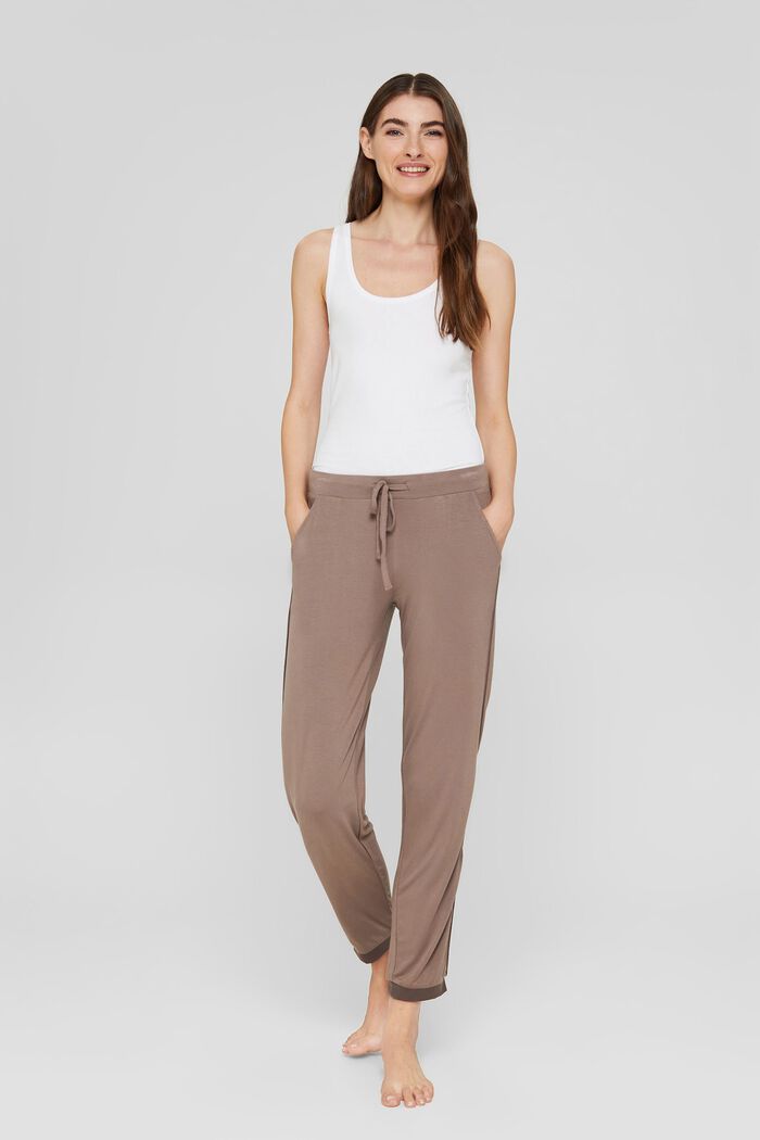 Pyjama bottoms with satin, LENZING™ ECOVERO™, TAUPE, overview