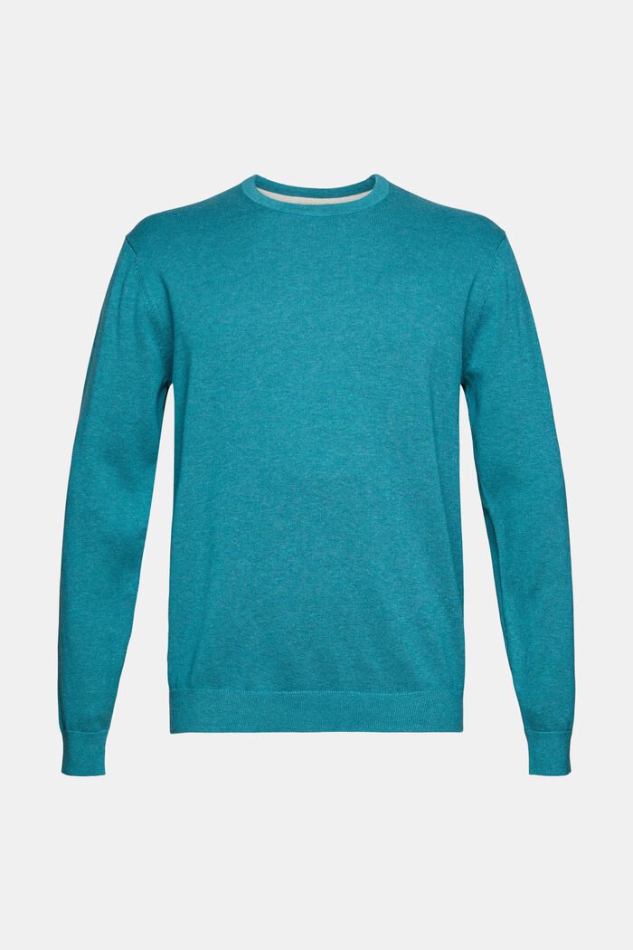 Crewneck jumper in pima cotton, TURQUOISE, detail image number 5