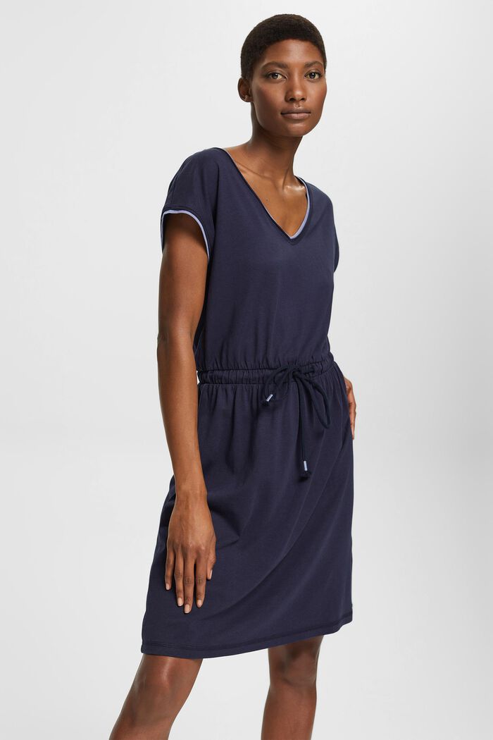 Containing TENCEL™: jersey dress with drawstring ties, NAVY, detail image number 0