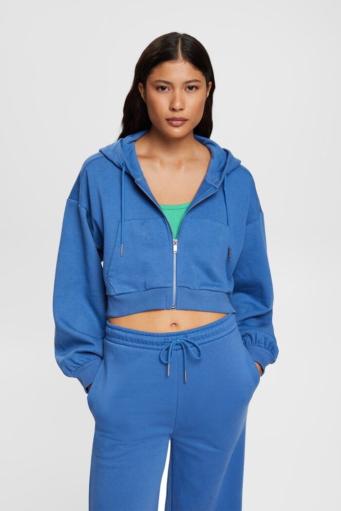 Cropped zip trough hoodie, BLUE, detail image number 0