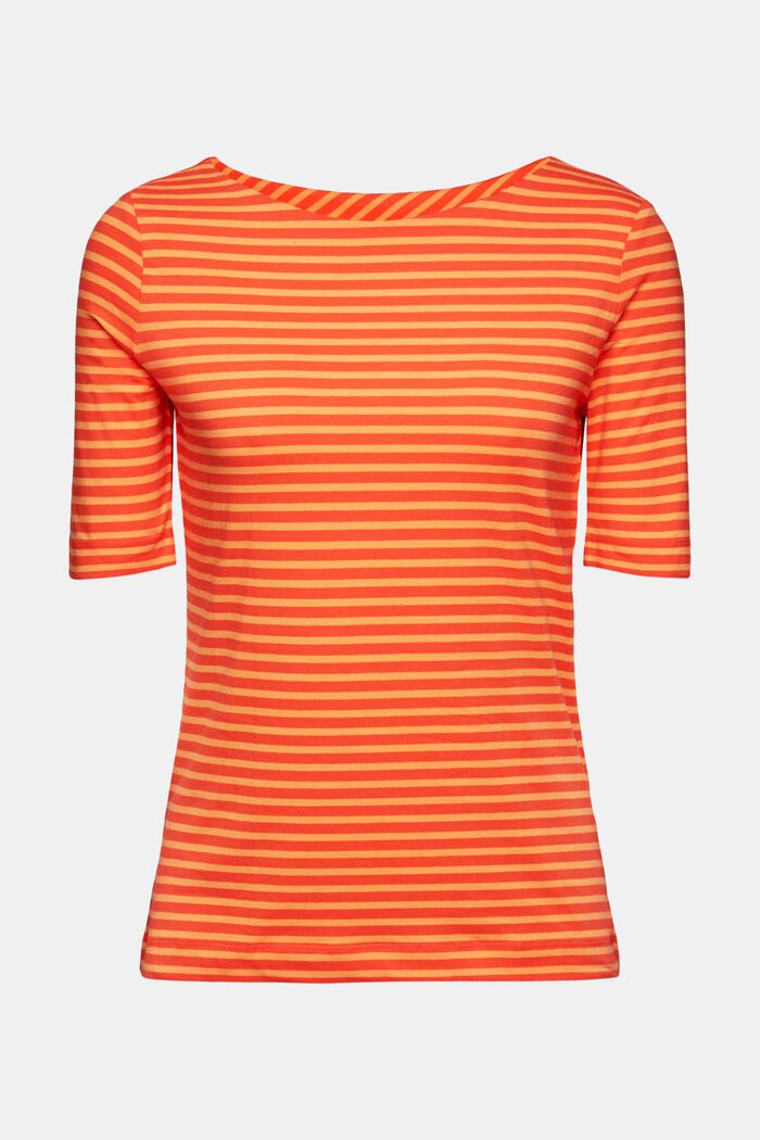 Striped cotton t-shirt with boat neckline, ORANGE RED, detail image number 6