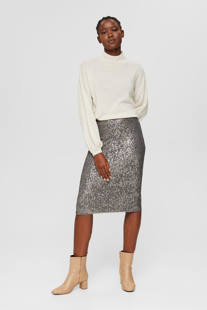 Sequinned midi skirt, GUNMETAL, overview