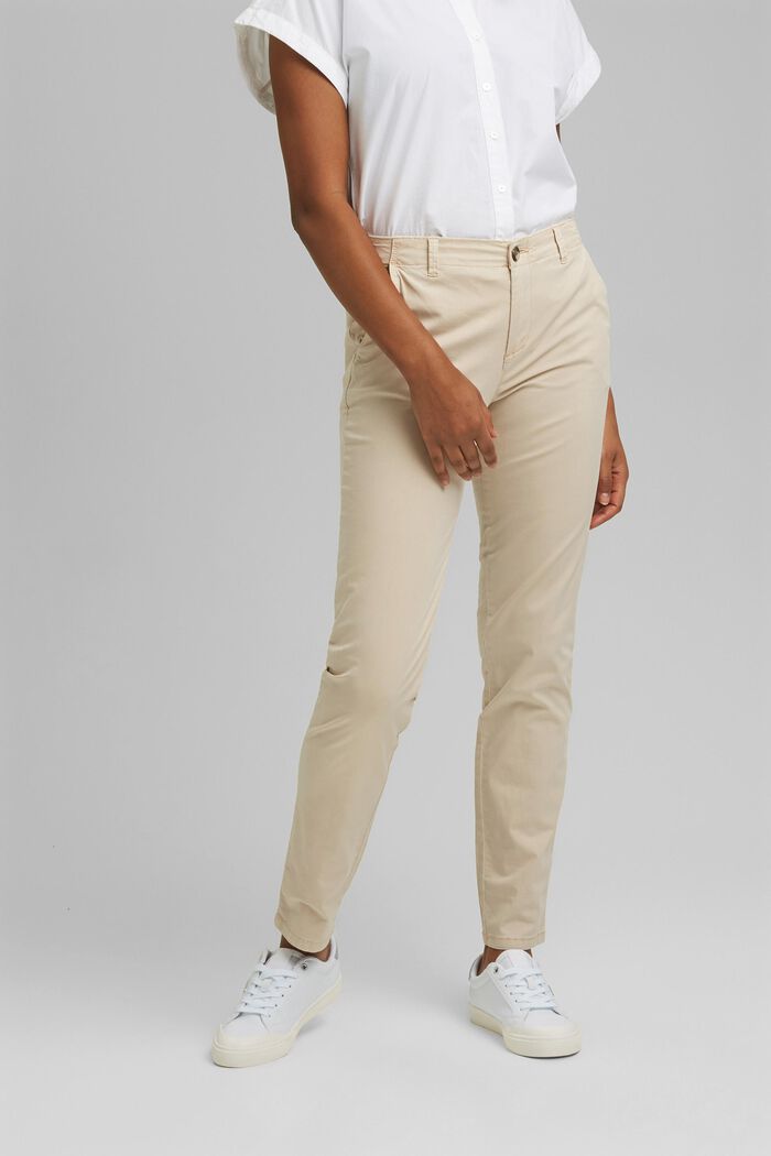 Stretch chinos containing pima organic cotton, BEIGE, detail image number 0