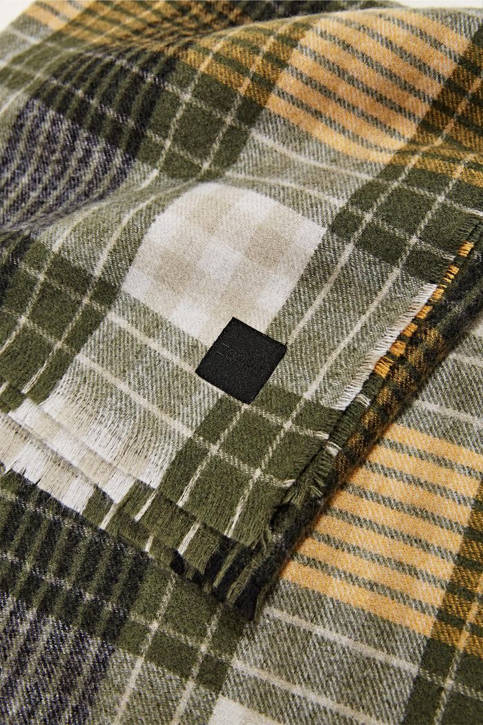 Recycled soft woven scarf with check pattern, DUSTY GREEN, detail image number 2