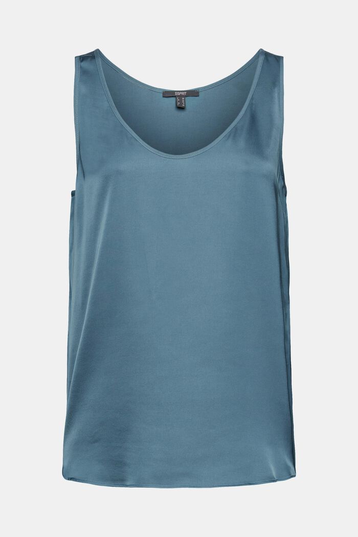 Satin blouse top, LENZING™ ECOVERO™, PETROL BLUE, overview
