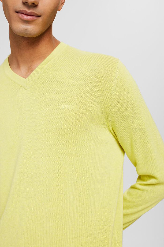 V-neck jumper made of 100% pima cotton, YELLOW, detail image number 2