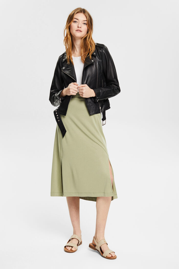 Containing TENCEL™: midi skirt with slits, LIGHT KHAKI, detail image number 1