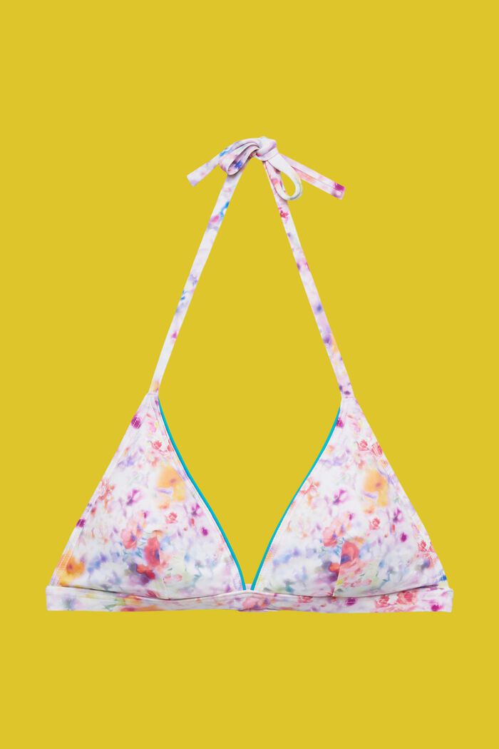 Padded halterneck bikini top with floral print, TEAL BLUE, detail image number 4