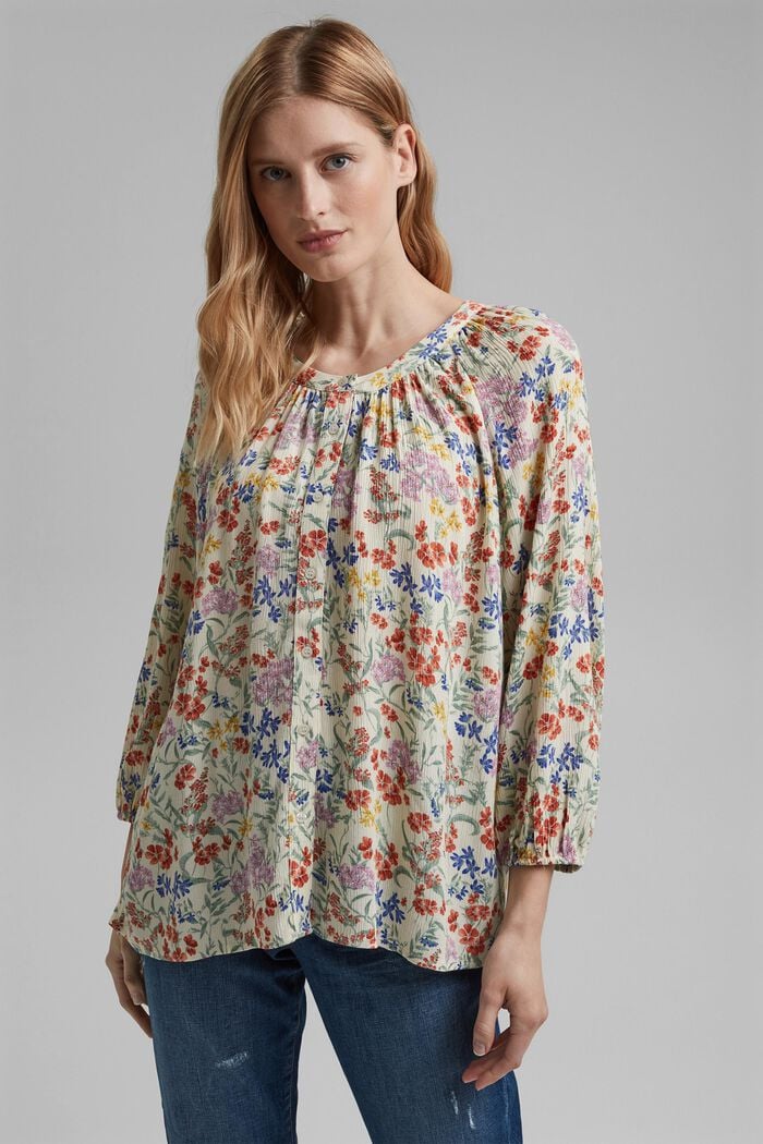 Crinkle blouse with a mille-fleurs print, OFF WHITE, detail image number 0