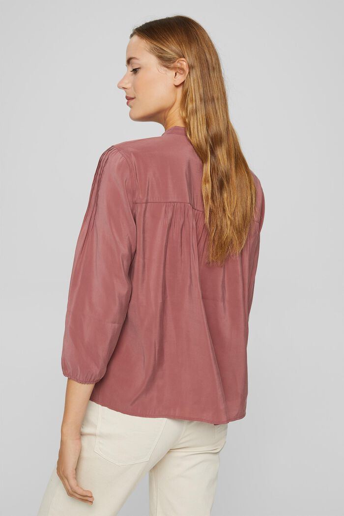 Shiny Henley blouse with LENZING™ ECOVERO™, DARK OLD PINK, detail image number 3