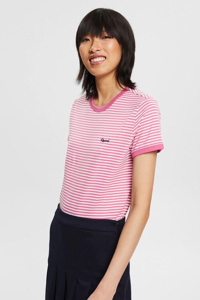 Striped T-shirt in organic cotton, PINK, overview