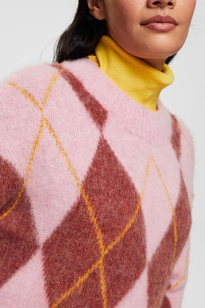 Argyle wool blend jumper, LIGHT PINK, detail image number 0