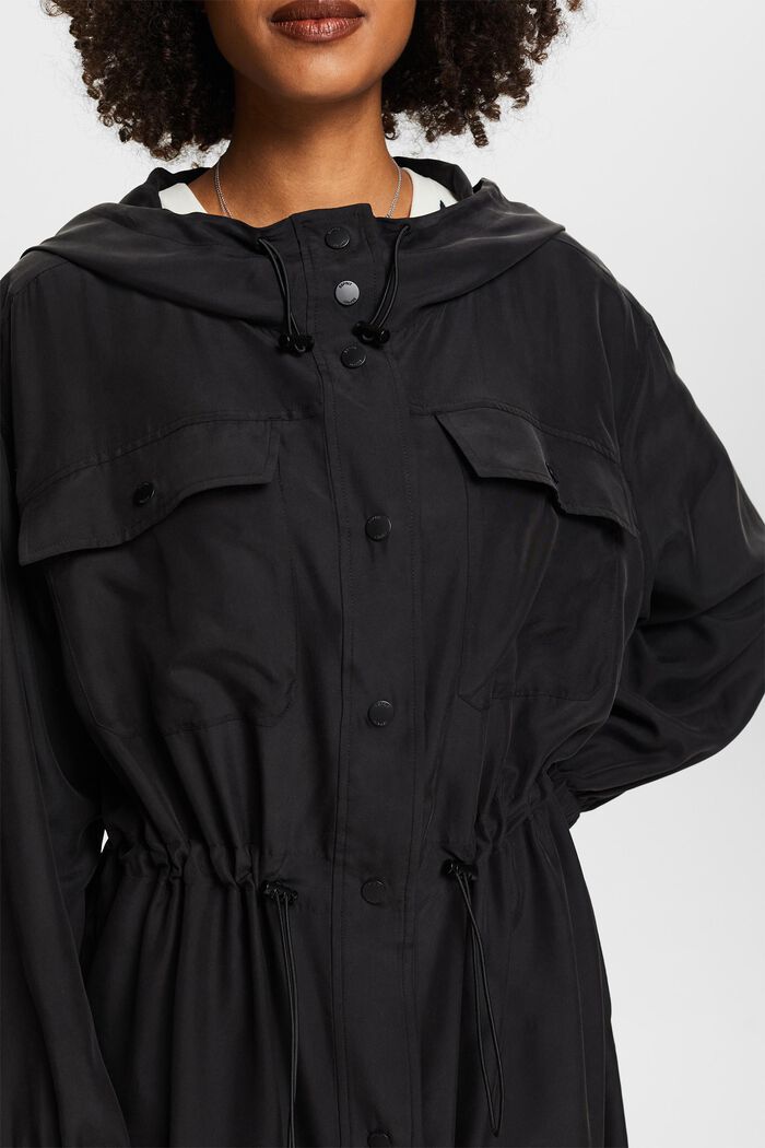 Washed Silk Parachute Midi Dress, BLACK, detail image number 2