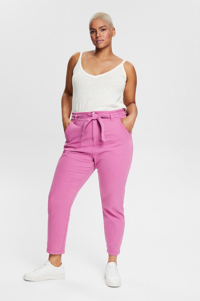 CURVY trousers with a tie-around belt, in a fabric blend containing hemp