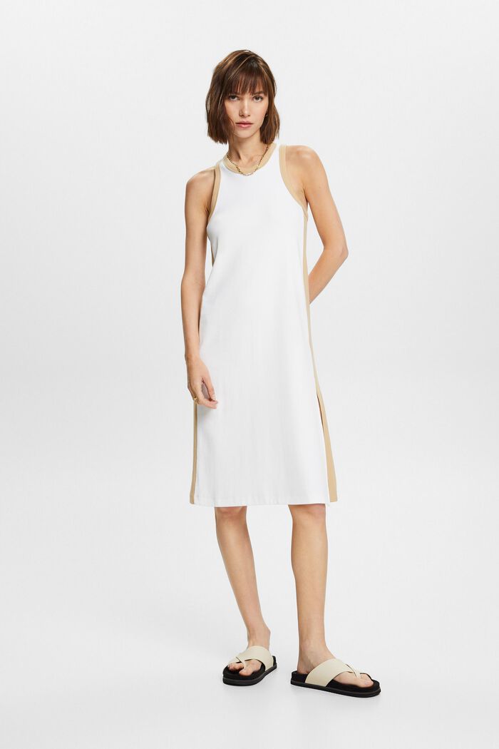 Ribbed jersey midi dress, stretch cotton, WHITE, detail image number 4