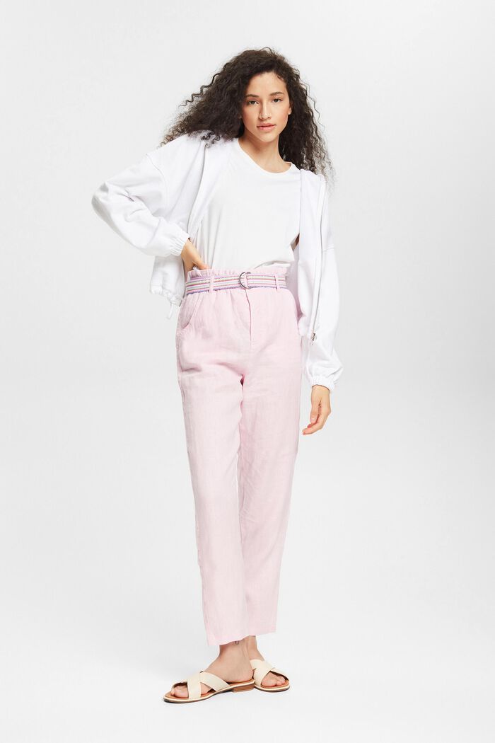 Made of linen: trousers with a colourful belt, LIGHT PINK, detail image number 1