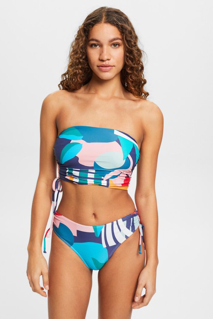 Bandeau bikini top with multi-coloured print, INK, detail image number 0