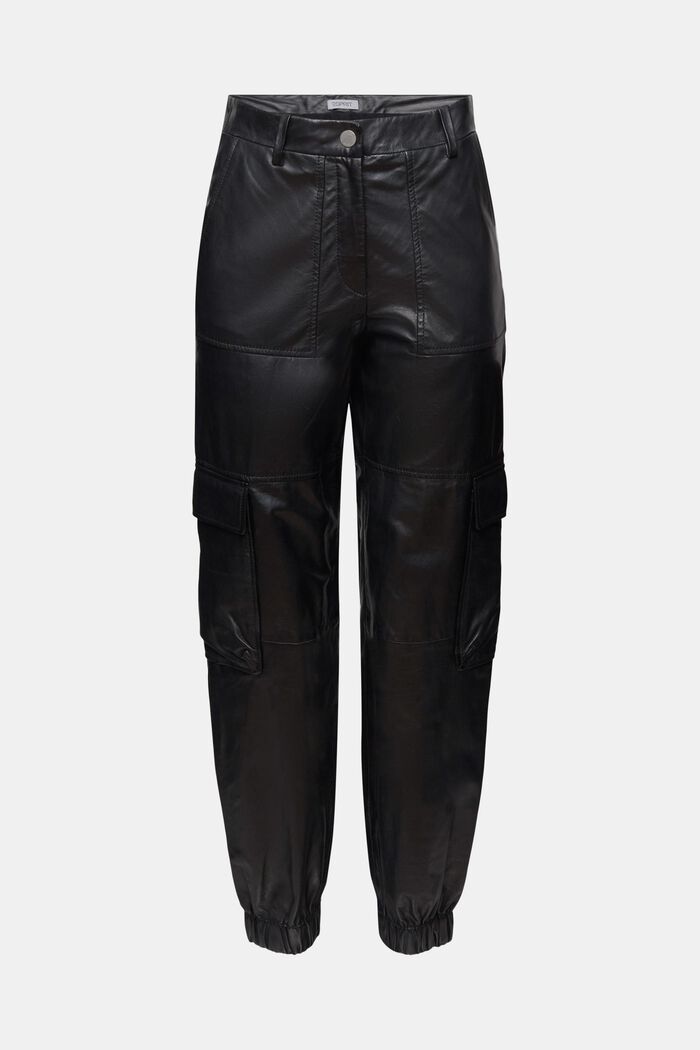 Tapered Leather Cargo Pants, BLACK, detail image number 6