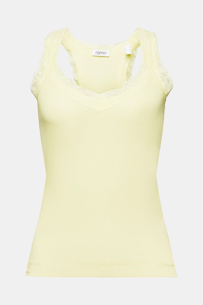 Lace Rib-Knit Jersey Top, LIME YELLOW, detail image number 6