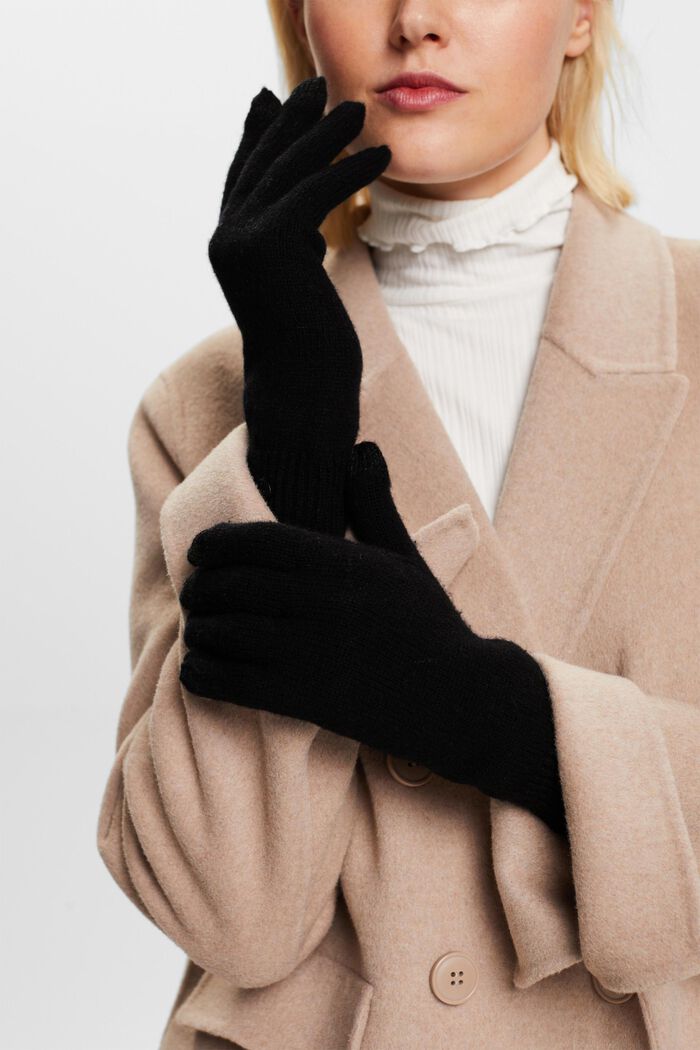 Rib-Knit Gloves, BLACK, detail image number 2
