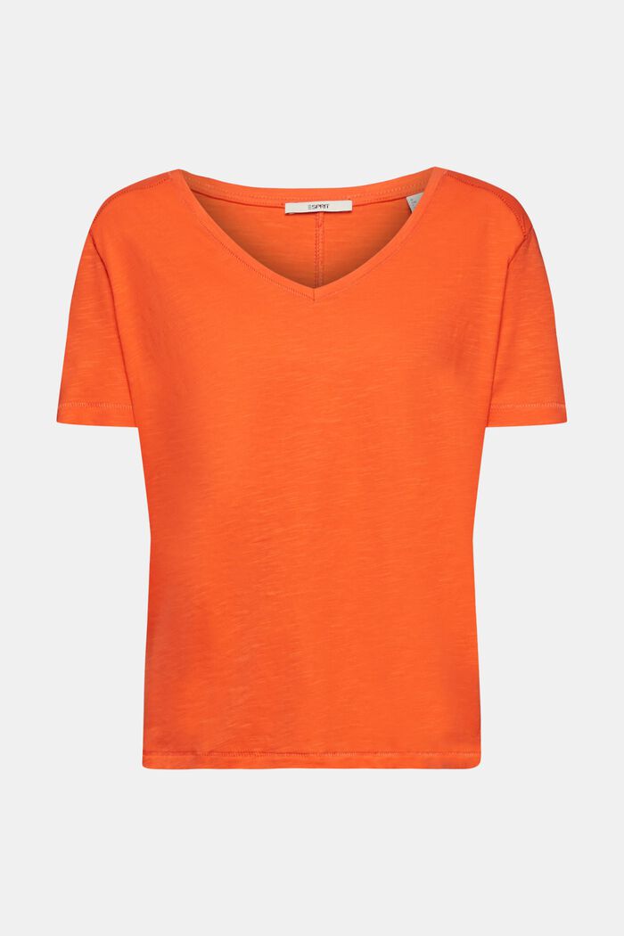 V-neck cotton t-shirt with decorative stitching, ORANGE RED, detail image number 6