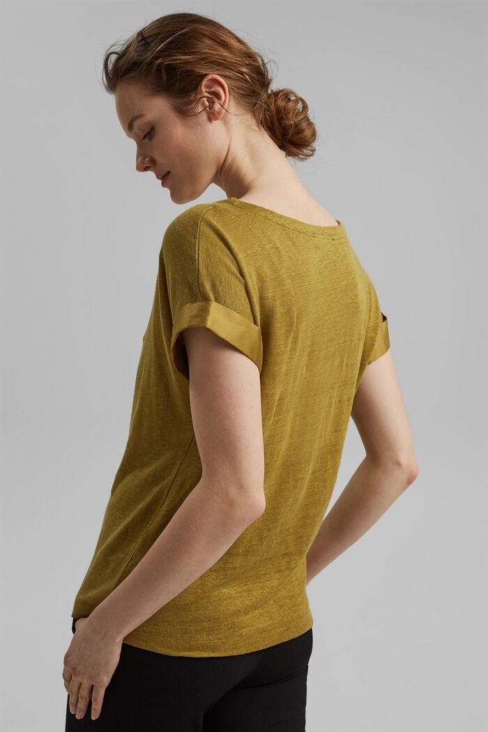 Linen: T-shirt with contrasting trims, OLIVE, detail image number 3
