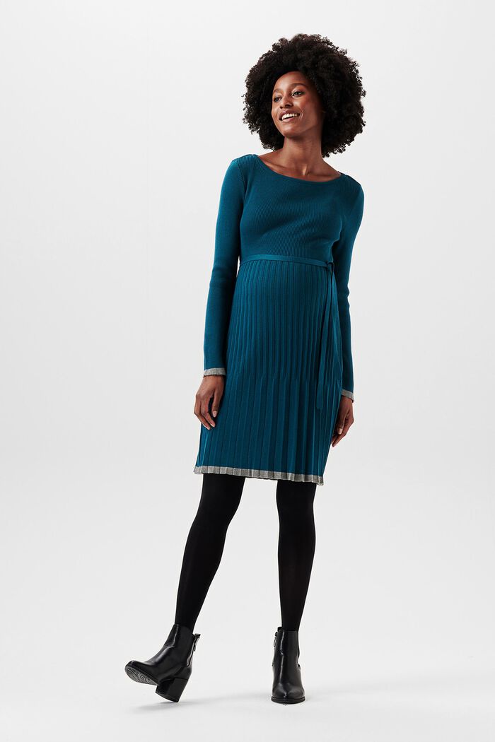 Pleated knit dress, organic cotton, ATLANTIC BLUE, detail image number 0