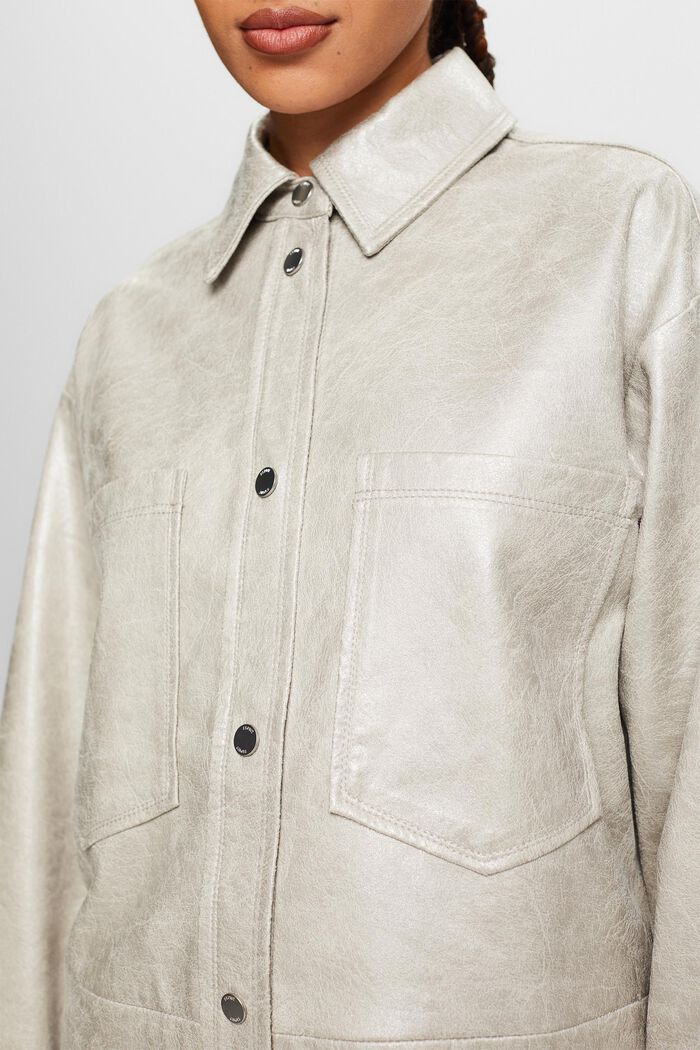 Coated Metallic Faux Leather Shirt, LIGHT GREY, detail image number 3