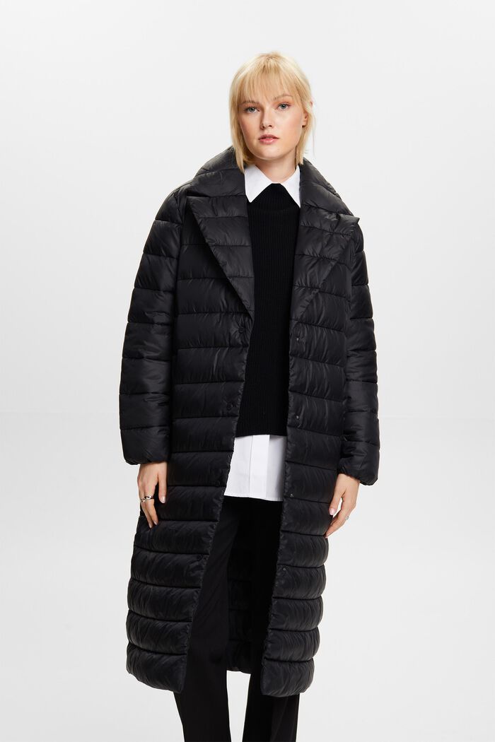 Recycled: quilted coat with lapel, BLACK, detail image number 1