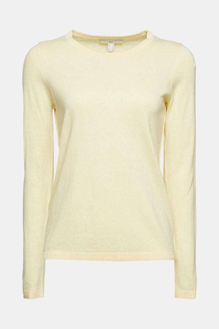Basic jumper made of blended organic cotton, PASTEL YELLOW, overview
