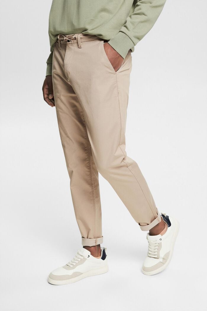 Cropped trousers with organic cotton and COOLMAX®, LIGHT BEIGE, detail image number 0