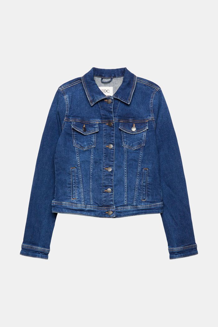 Denim jacket in a vintage look, in organic cotton, BLUE DARK WASHED, detail image number 7