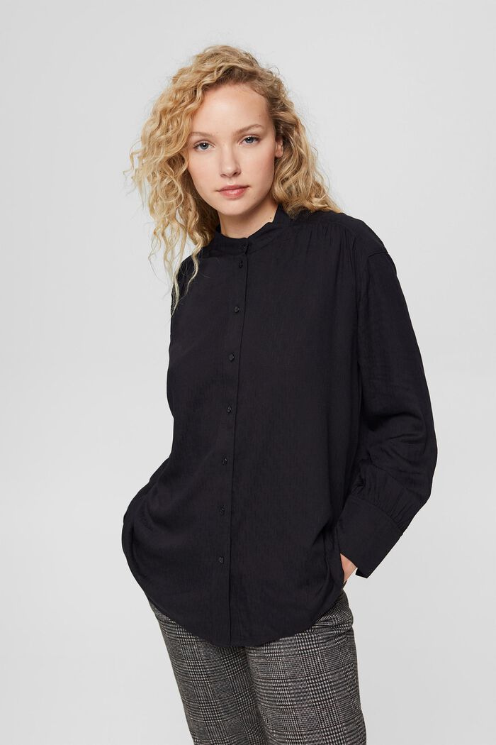 Textured pattern blouse, LENZING™ ECOVERO™, BLACK, overview