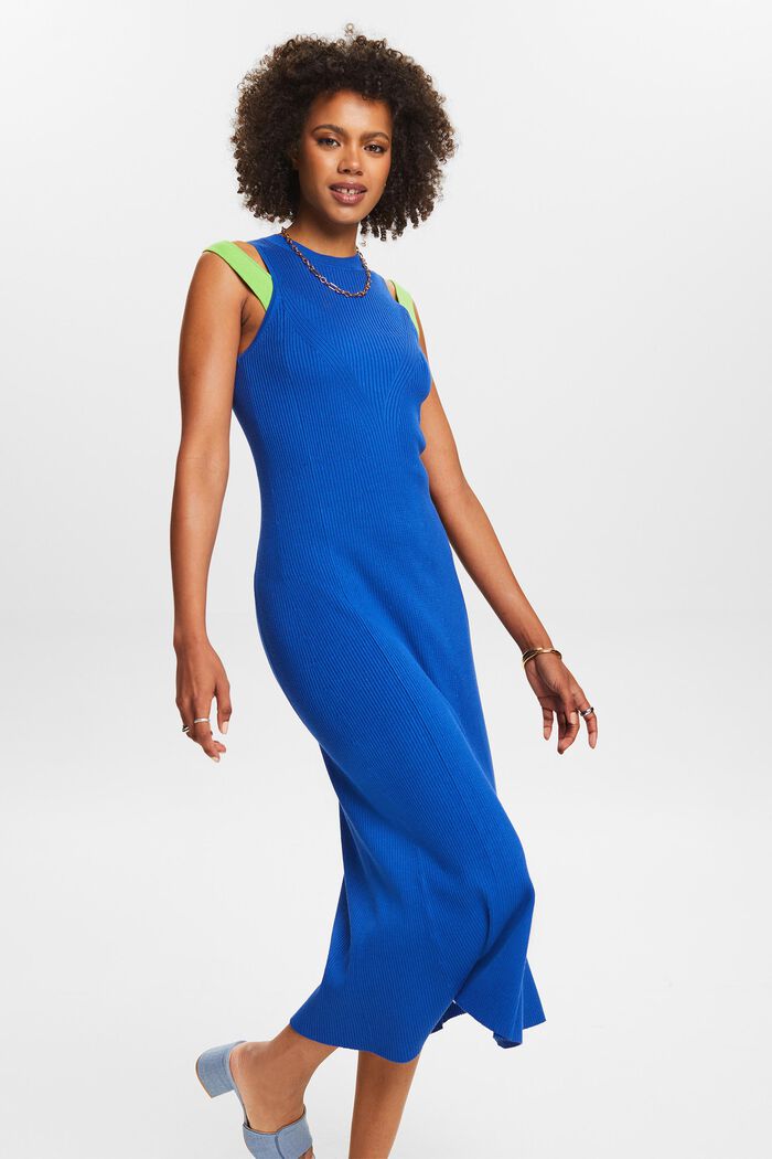 Sleeveless Ribbed Midi Dress, BRIGHT BLUE, detail image number 4