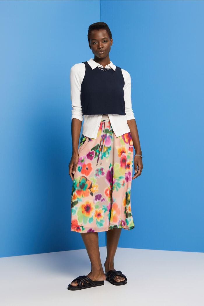 Midi skirt with a colourful print, CORAL, detail image number 1