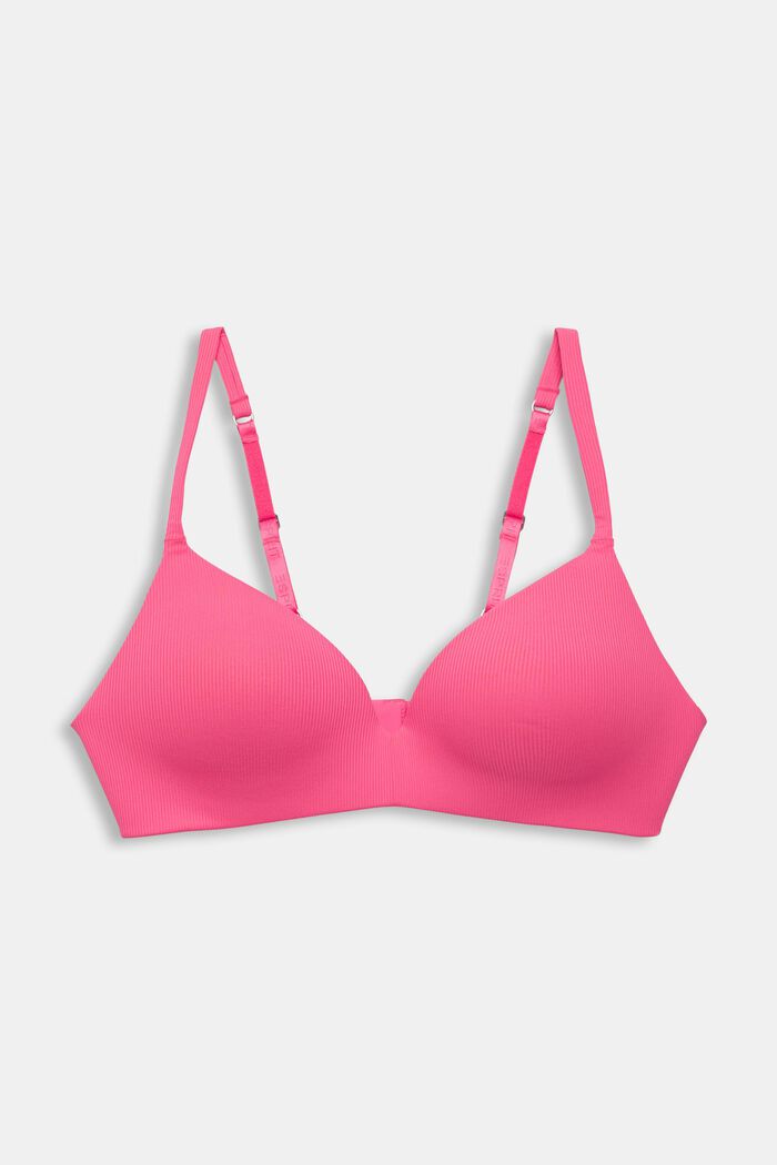 Non-wired, ribbed-effect padded bra, PINK FUCHSIA, overview