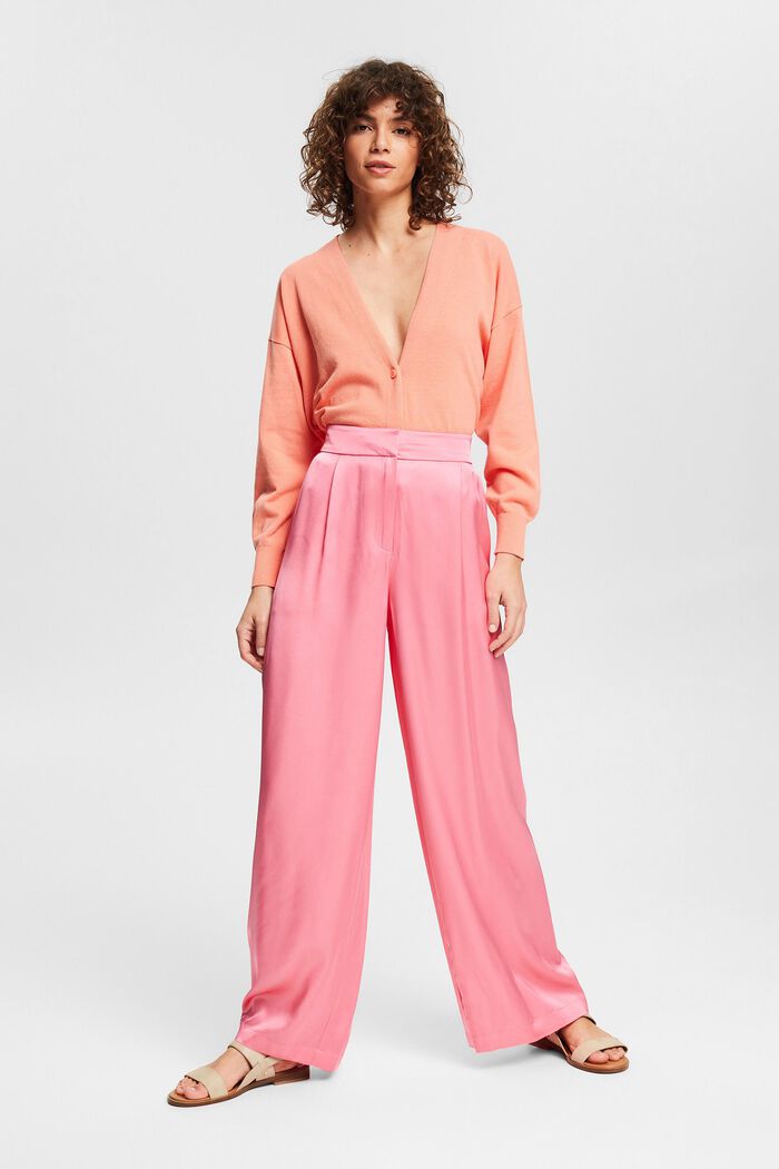 Flowing satin trousers with a wide leg, PINK FUCHSIA, detail image number 6