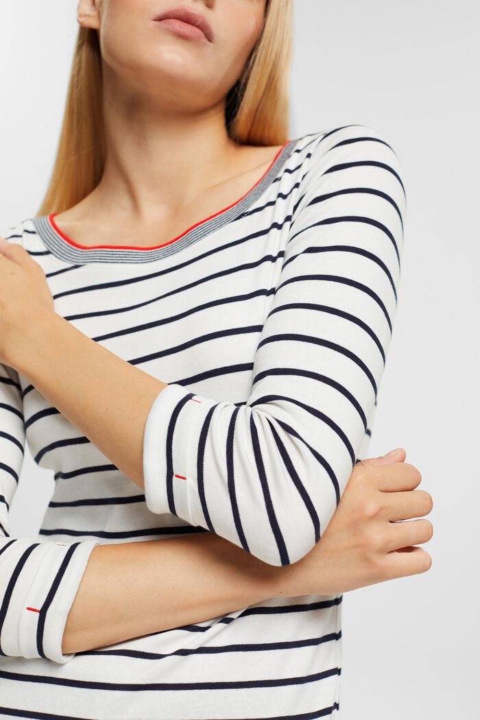 Striped long-sleeved top, OFF WHITE, detail image number 0