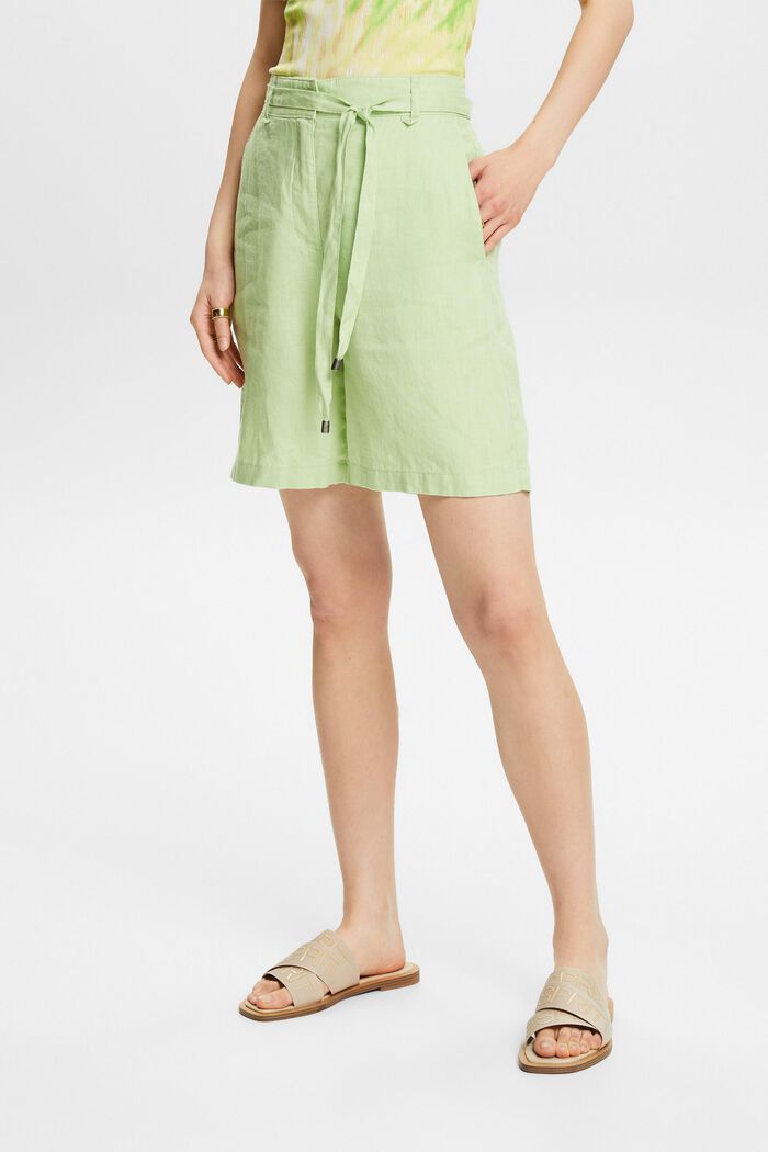 Linen Wide Leg Shorts, LIGHT GREEN, detail image number 0