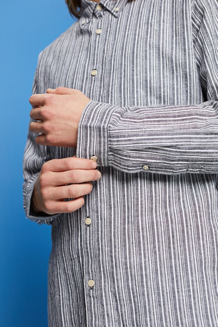 Striped shirt with linen, BLACK, detail image number 2