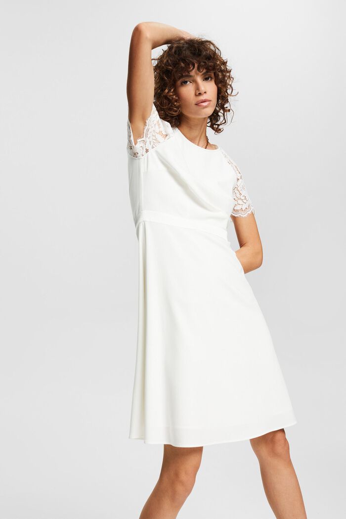 Dress with lace sleeves, OFF WHITE, detail image number 0